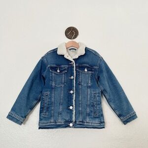 &Denim Kids Faux Shearling Lined Denim Trucker Jacket Blue Size 7-8Y